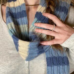 Ralph Lauren Wool Striped Blue and Cream Cable Knit Scarf